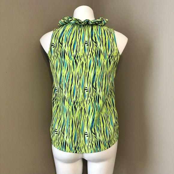 Lilly Pulitzer Silk Sleeveless Top 0 Green Blue Ruffle Button Front - Picture 3 of 11